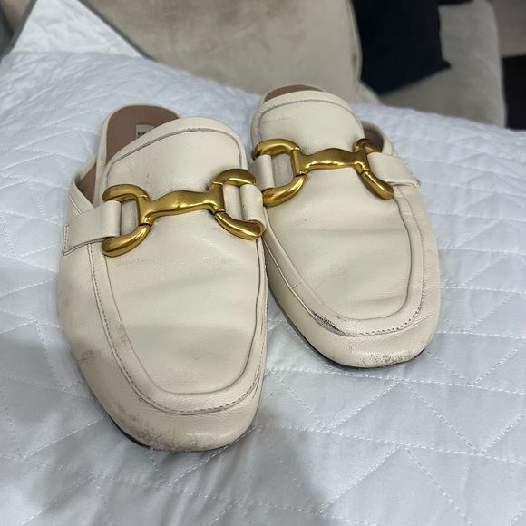 Bibi Lou Molly Backless Loafers Gold Metal Leather Anthropologie Cream Loafers - Picture 2 of 11